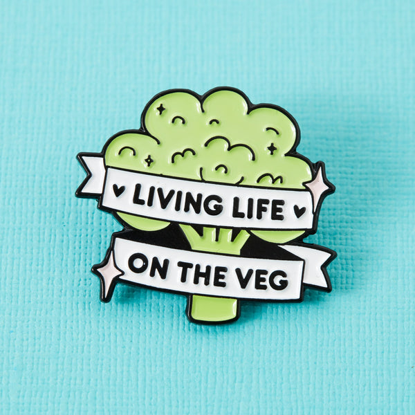 living life on the veg broccoli enamel pin