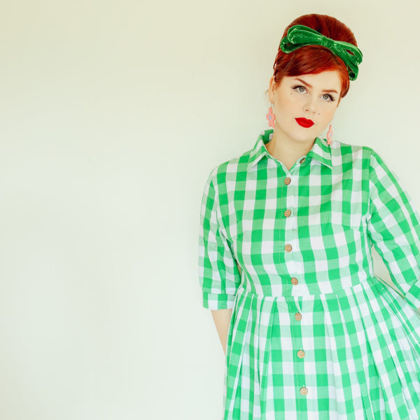 green and white gingham two lippy ladies alice shirt dressress
