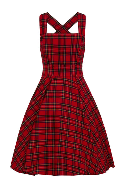 Hell Bunny Irvine tartan pinafore dress front detail