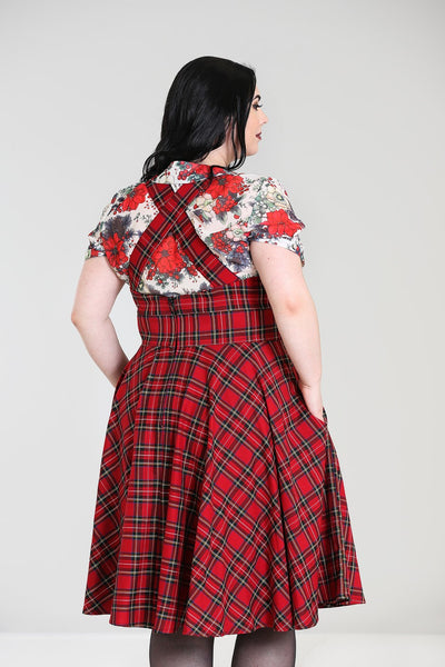 Hell Bunny Irvine tartan pinafore dress plus size back