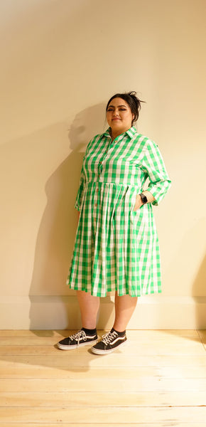 Alice Shirt Dress in Green Gingham