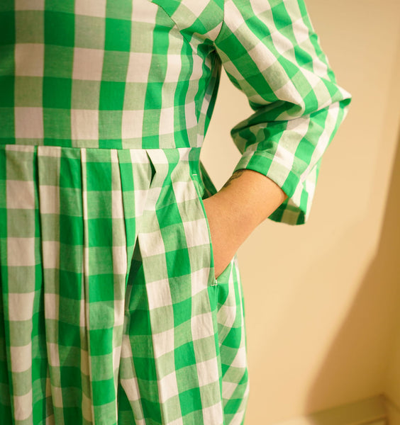 Alice Shirt Dress in Green Gingham