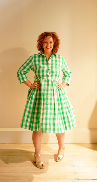 Alice Shirt Dress in Green Gingham