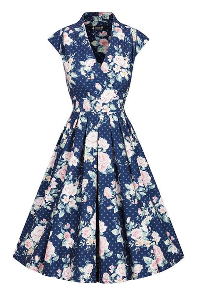 navy polka dot floral eva dress lady vintage