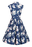 navy polka dot floral eva dress lady vintage