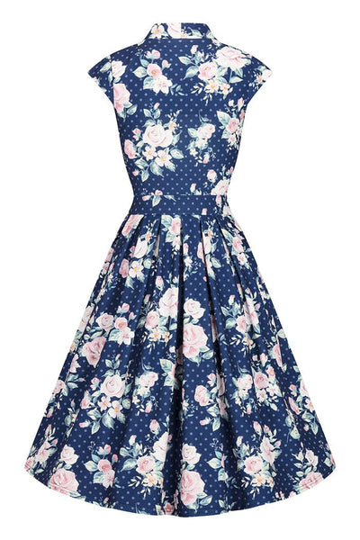 navy polka dot floral eva dress lady vintage