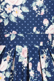 navy polka dot floral eva dress lady vintage detail