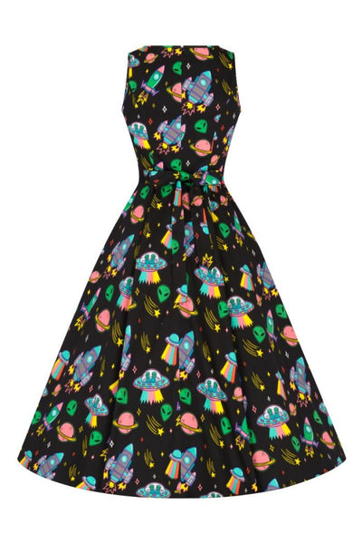space print hepburn vintage dress back