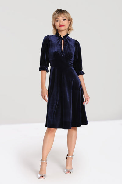 hell bunny blue velvet Orion Mid Dress