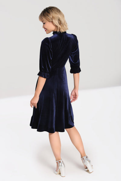 hell bunny blue velvet Orion Mid Dress back