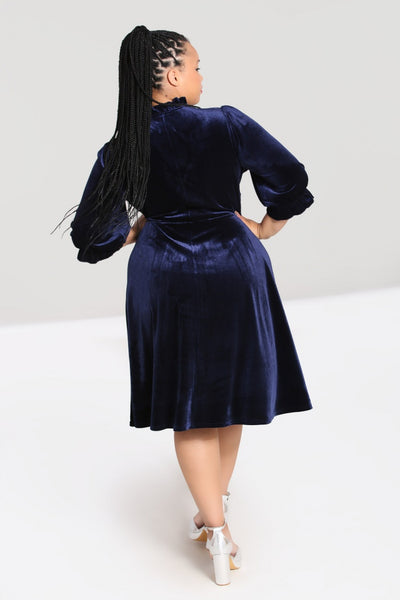 plus size hell bunny blue velvet Orion Mid Dress