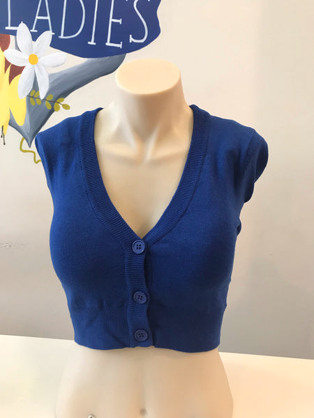 Royal Blue Cropped 3/4 Sleeve Cardigan