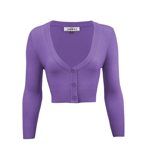 Purple Cropped 3/4 Sleeve Cardigan