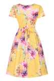 lilac on yellow lady vintage dress back