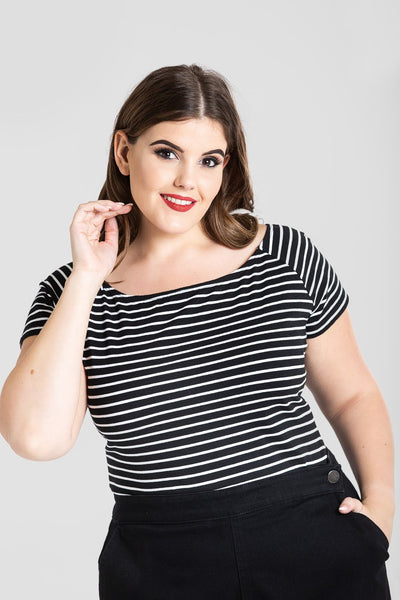 Black and white stripe plus size Hell Bunny verity top NZ