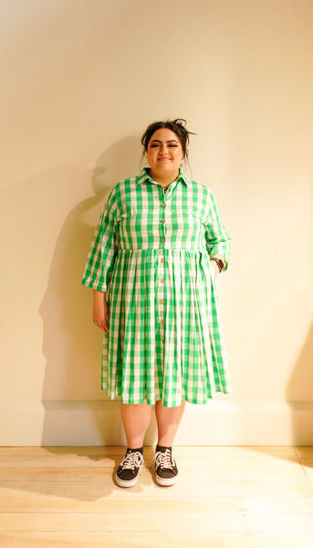 Alice Shirt Dress in Green Gingham