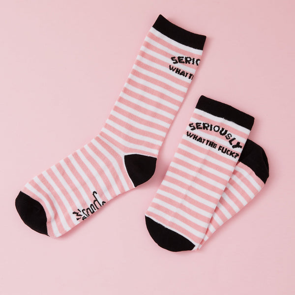 seriously wtf pink and white stripy socks