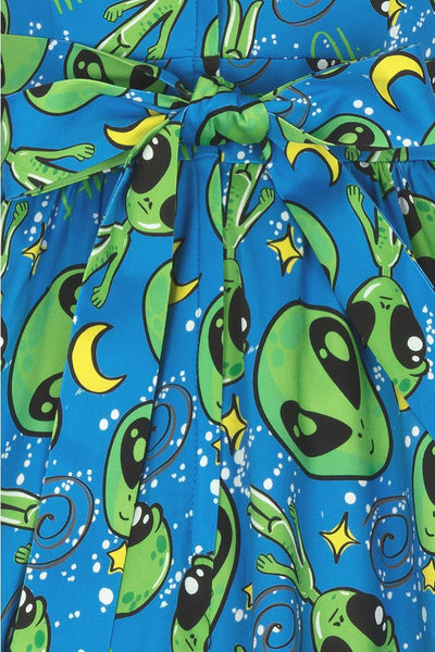 alien print tea dress tie detail