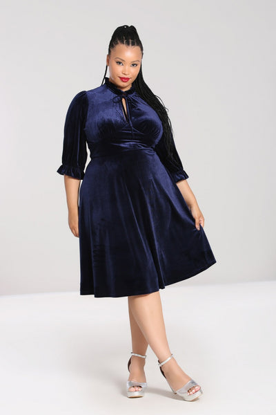 plus size hell bunny blue velvet Orion Mid Dress