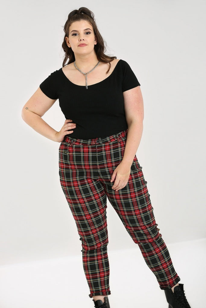 Buy Floerns Womens Plus Size Plaid Print Ruched Stacked Pants Casual  Trousers Red Black Large Plus at Amazonin