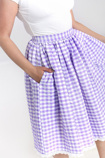 plus size hell bunny bb purple and white gingham skirt pockets