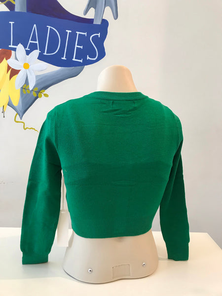 Kelly green cropped cardigan Mak Sweater-back