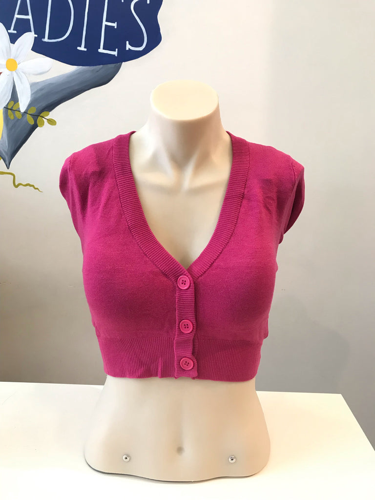 Magenta cropped 3/4 sleeve cardigan - Main Image